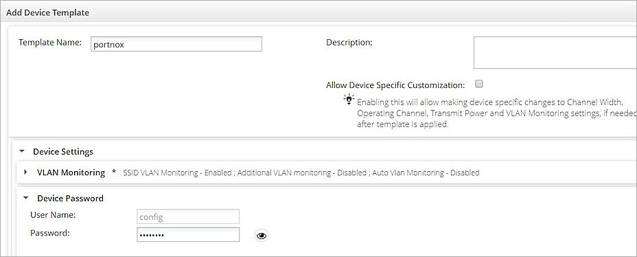 Add Device Template page in Wi-Fi Cloud Manage